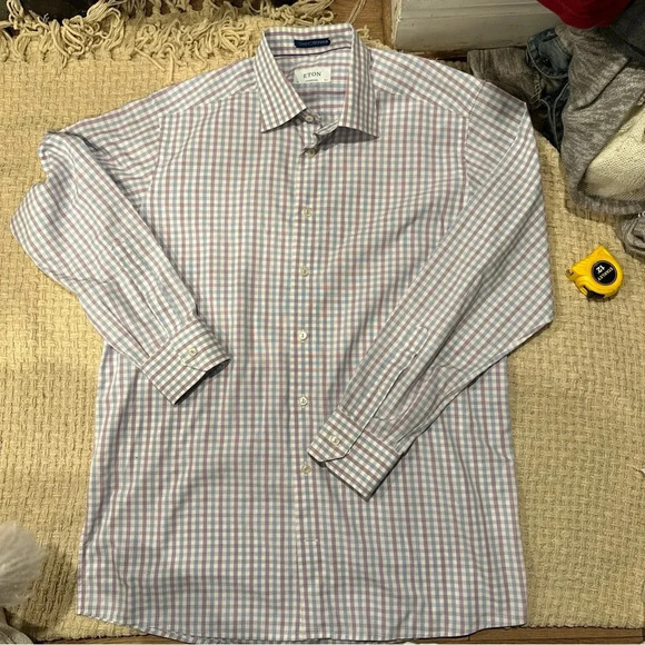 ETON CONTEMPORARY 161/2
KHAKIS CARMEL POPLIN LONG SLEEVE MENS BOTTOM DOWN
BLUE - Picture 1 of 11